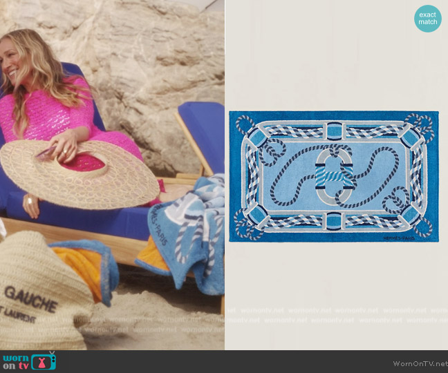 Hermes Canoe H beach towel worn by Carrie Bradshaw (Sarah Jessica Parker) on And Just Like That