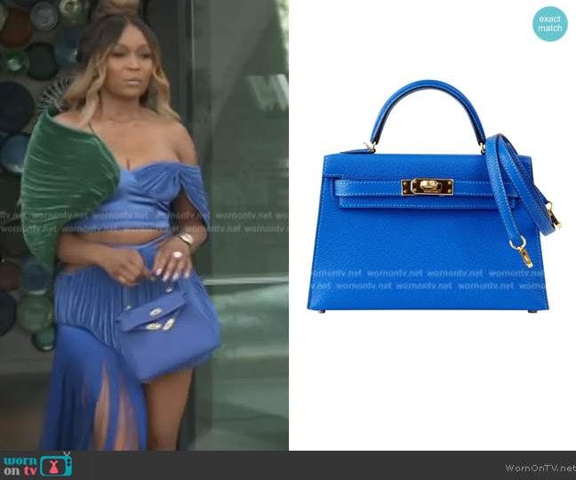 Kelly Bag 20 Mini Kelly II Blue Hydra Chevre Gold Hardware by Hermes worn by Marlo Hampton on The Real Housewives of Atlanta