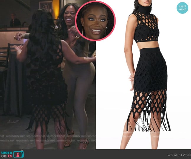 Herve Leger Fishnet Bandage Midi Skirt worn by Kandi Burruss on The Real Housewives of Atlanta