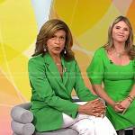 Hoda’s green blazer and white slit pants on Today