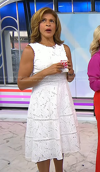 Hoda's white scalloped lace dress on Today