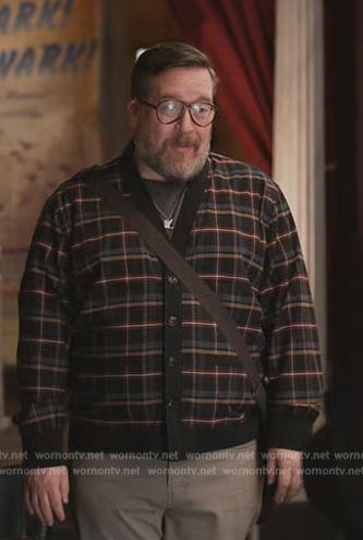 Howard's black plaid cardigan on Only Murders in the Building