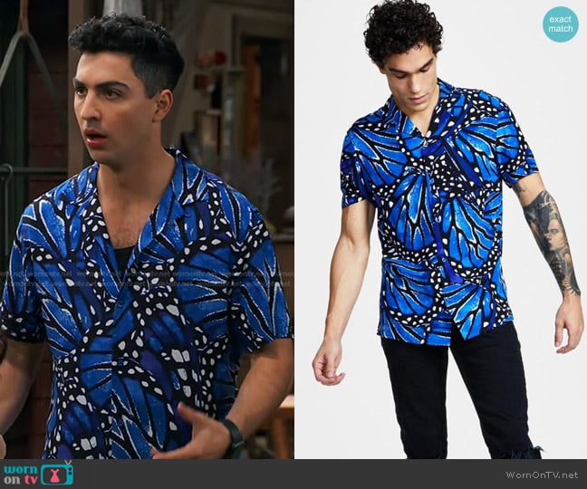 INC International Consepts Regular-Fit Butterfly Short-Sleeve Shirt worn by Parker Preston (Trevor Tordjman) on Bunkd