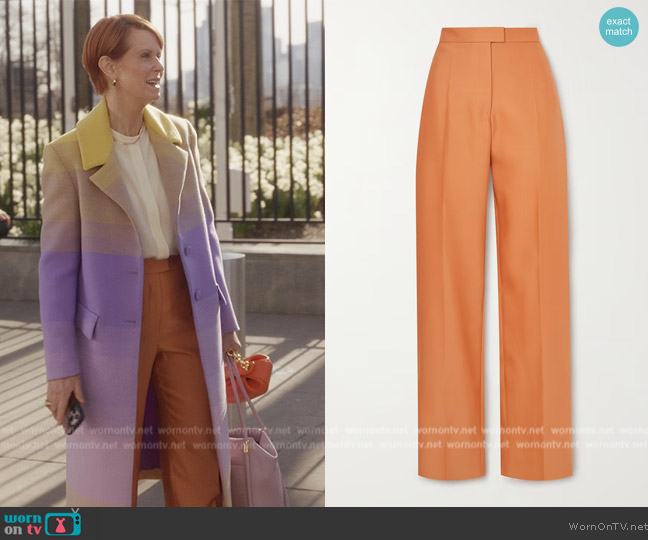 Interior The Fontaine wool and silk-blend straight-leg pants worn by Miranda Hobbs (Cynthia Nixon) on And Just Like That