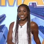 Issa Rae’s white crochet sleeveless top and skirt on Good Morning America