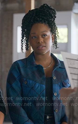 Izzy’s blue diamond check jacket on The Lincoln Lawyer