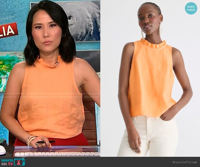 J. Crew Fleur Top in linen worn by Vicky Nguyen on NBC News Daily