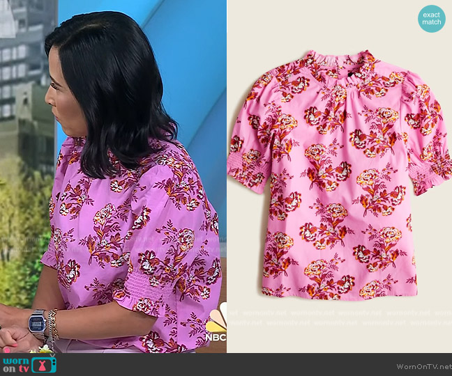 J. Crew Smocked puff-sleeve top in marigold bouquets worn by Vicky Nguyen on Today