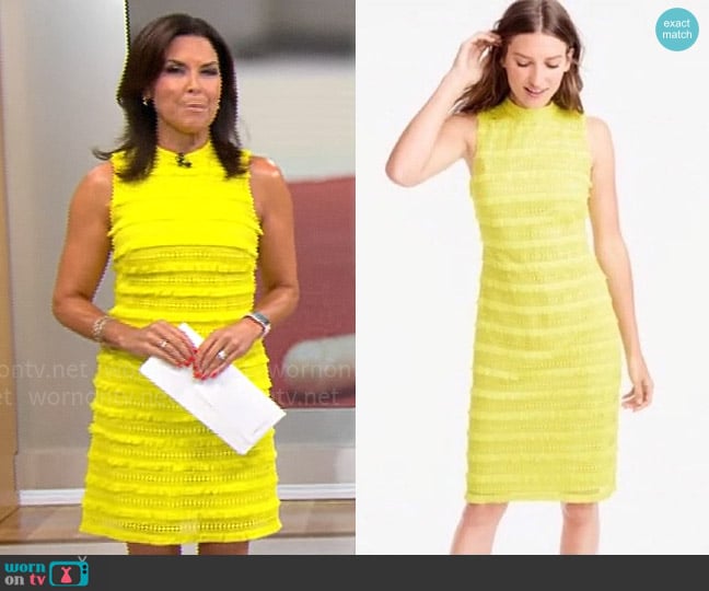 J. Crew Fringe Sheath in Neon Citron worn by Meg Oliver on CBS Mornings