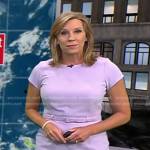 Jacqui Jeras’s lilac belted dress on CBS Evening News