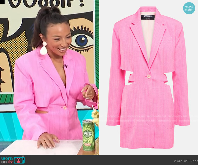 Jacquemus Pink Le Raphia 'La Robe Bari' Minidress worn by Jeannie Mai on Access Hollywood