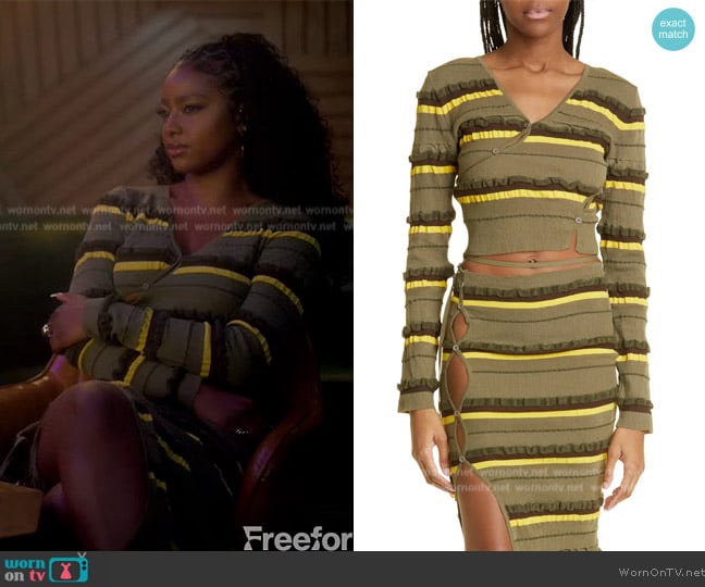 WornOnTV: Annika’s green striped top and skirt on Grown-ish | Justine ...