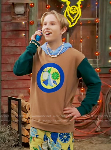 Jake's fruit print hoodie and shorts on Bunkd