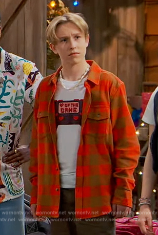 Jake's orange check flannel shirt on Bunkd