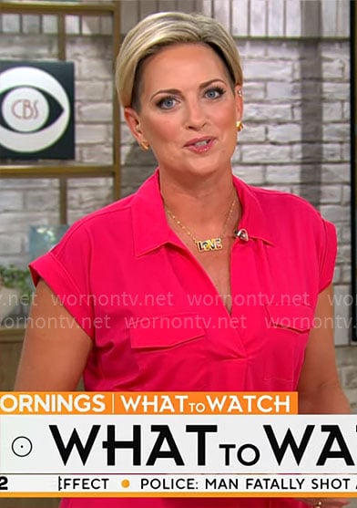 Jamie Yuccas’ pink shirtdress on CBS Mornings