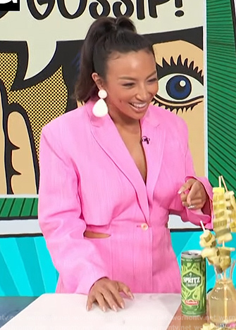 Jeanie’s pink cutout blazer dress on Access Hollywood