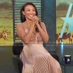 Jeannie Mai’s metallic pleated dress on Access Hollywood