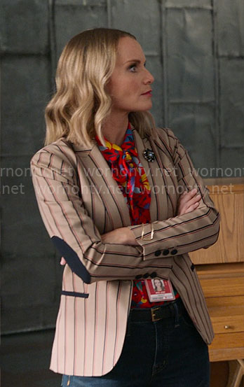 Miss Jenn's striped blazer and red floral blouse on High School Musical The Musical The Series