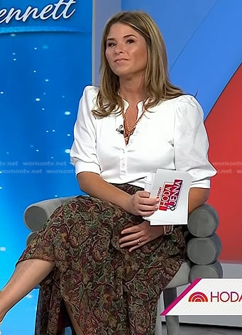 Jenna’s white top and brown print tiered skirt on Today