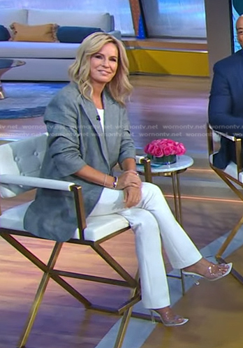 Jennifer's grey ruched sleeve blazer and pvc clear sandas on Good Morning America