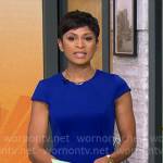 Jericka Duncan’s blue fit and flare dress on CBS Mornings