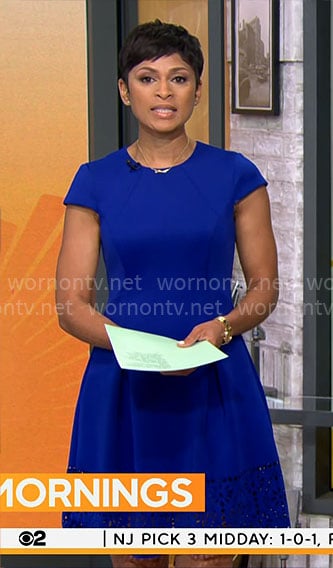 Jericka Duncan's blue fit and flare dress on CBS Mornings