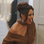 Jessel’s brown off shoulder tie neck sweater on The Real Housewives of New York City