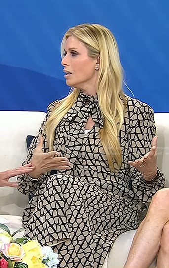 Jill's beige V-logo print tie neck dress on Today