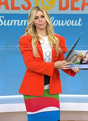 Jill's red puff sleeve blazer and colorblock skirt on Today