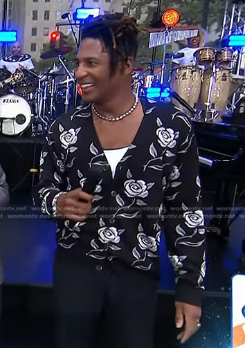 Jon Batiste’s black floral cardigan on Today