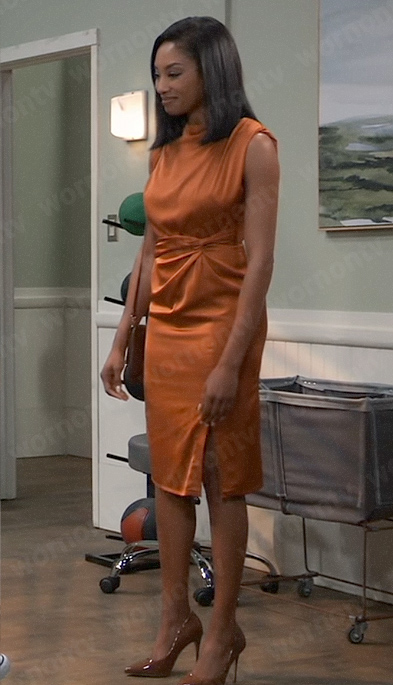 Jordan's orange satin dress on General Hospital