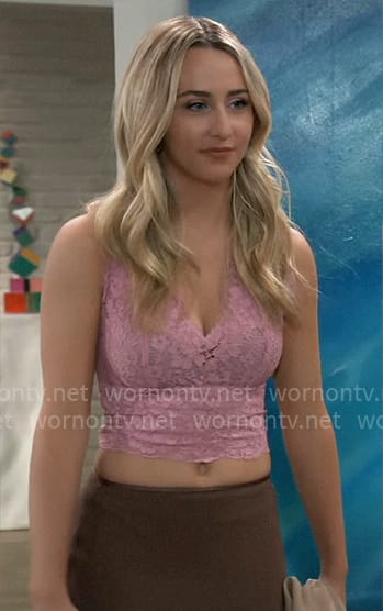 Josslyn's pink lace v-neck top on General Hospital