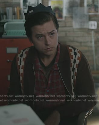 Jughead's brown print cardigan on Riverdale