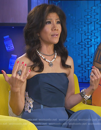 Julie Chen's blue embellished jumpsuit on Big Brother