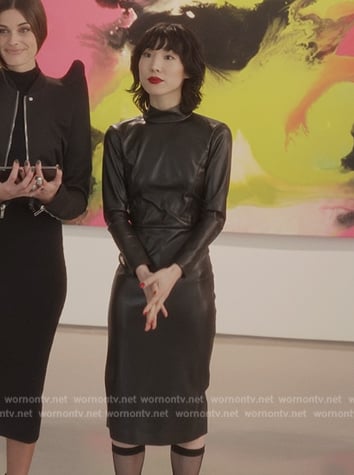 Kai’s black leather midi dress on And Just Like That