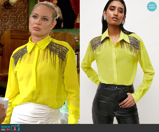 Karen Millen Embellished Shoulder Detail Blouse worn by Sharon Newman (Sharon Case) on The Young and the Restless