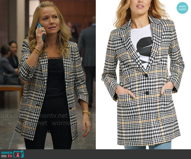 Karl Lagerfeld Paris Plaid Mid-Length Button-Up Jacket worn by Lorna Crane (Becki Newton) on The Lincoln Lawyer