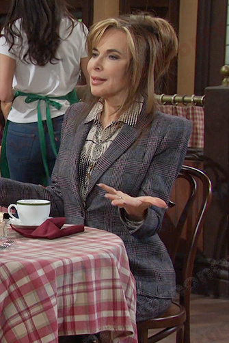 Kate's grey plaid blazer and pants on Days of our Lives