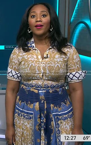 Kay Angrum’s printed tie waist shirtdress on NBC News Daily