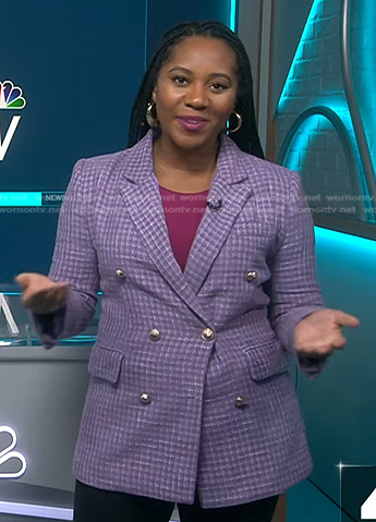 Kay Angrum's purple plaid tweed blazer on NBC News Daily