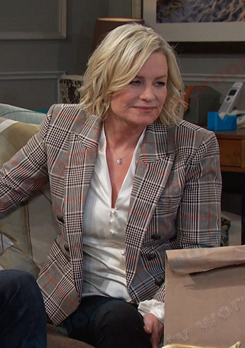 Kayla's plaid double breasted blazer on Days of our Lives
