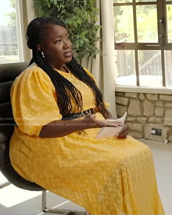 Kelley L. Carter’s yellow puff sleeve dress on Good Morning America