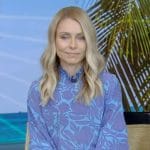 Kelly’s blue floral print blouse on Live with Kelly and Mark