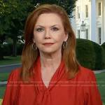 Kelly O’Donnell’s red chain print tie neck blouse on Today