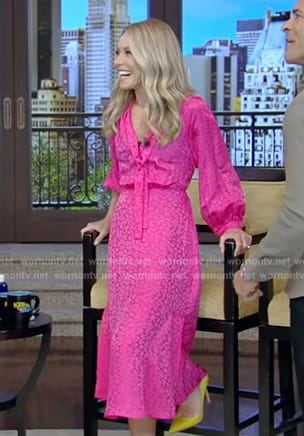 Kelly’s pink tie neck midi dress on Live with Kelly and Mark