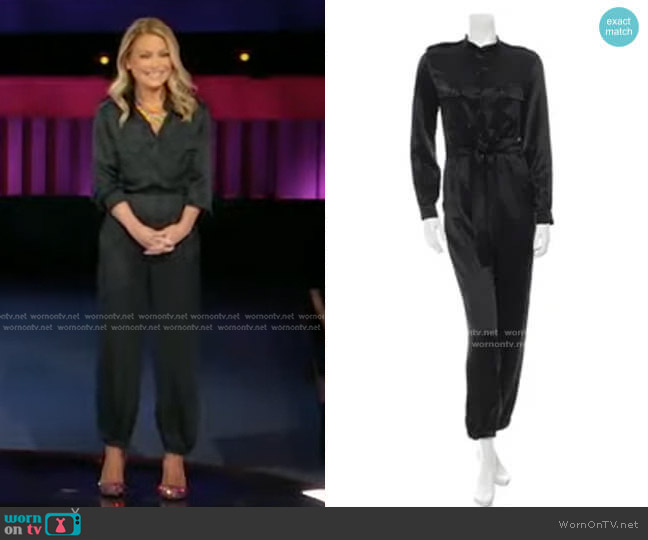 Saint Laurent Silk Long Sleeve Jumpsuit worn by Kelly Ripa on Generation Gap