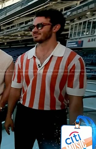 Kevin Jonas's orange striped polo shirt on Today