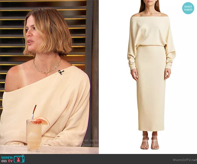 Khaite June Off-The-Shoulder Midi-Dress worn by Brooklyn Decker on Access Hollywood