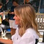 Kit’s white embroidered short sleeve top on Access Hollywood