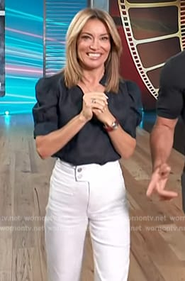 Kit’s navy keyhole blouse on Access Hollywood